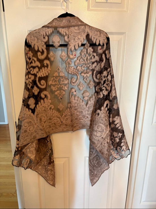 Accessories - Sheer Paisley Shawl - Black & Taupe